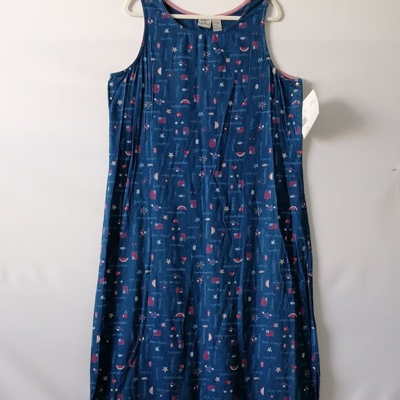 NWT City Blue By Koret Womens Blue Sleeveless All Over Print A-Line Dress Size L - Picture 1 of 8